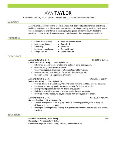 Accounts payable accountant resume sample