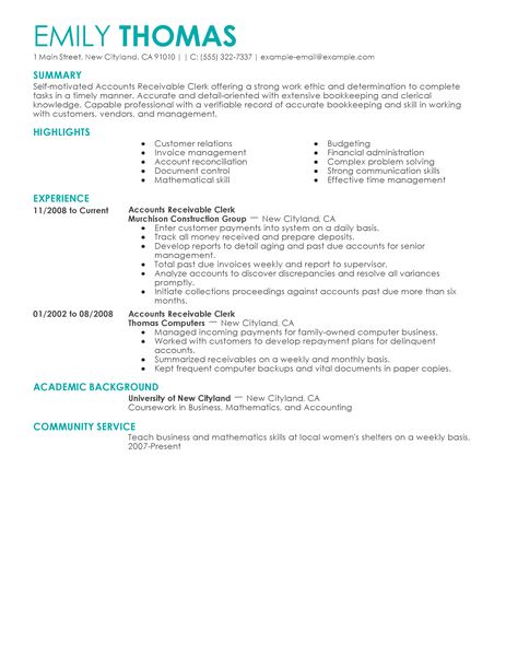 Account clerk resume objective