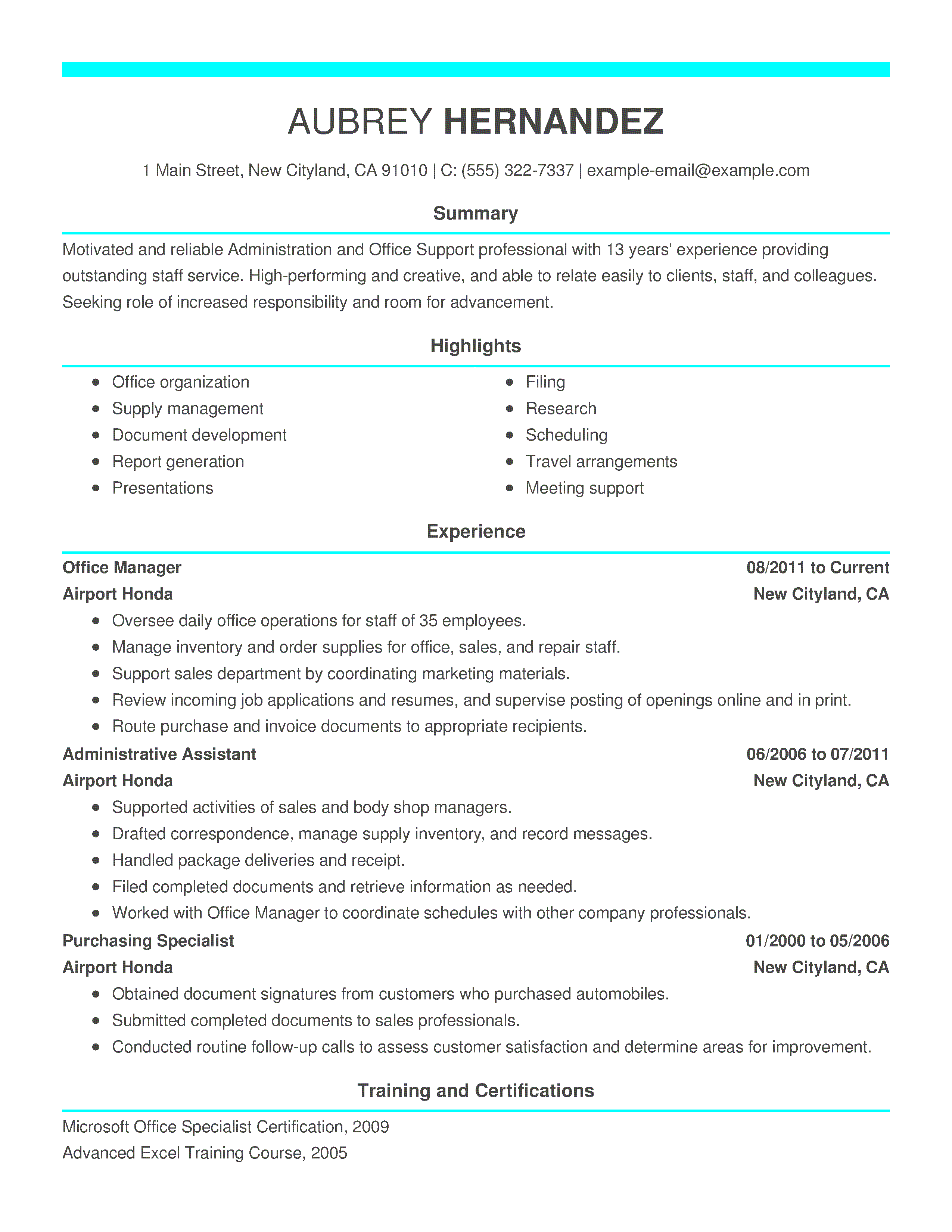 Resume examples administration jobs