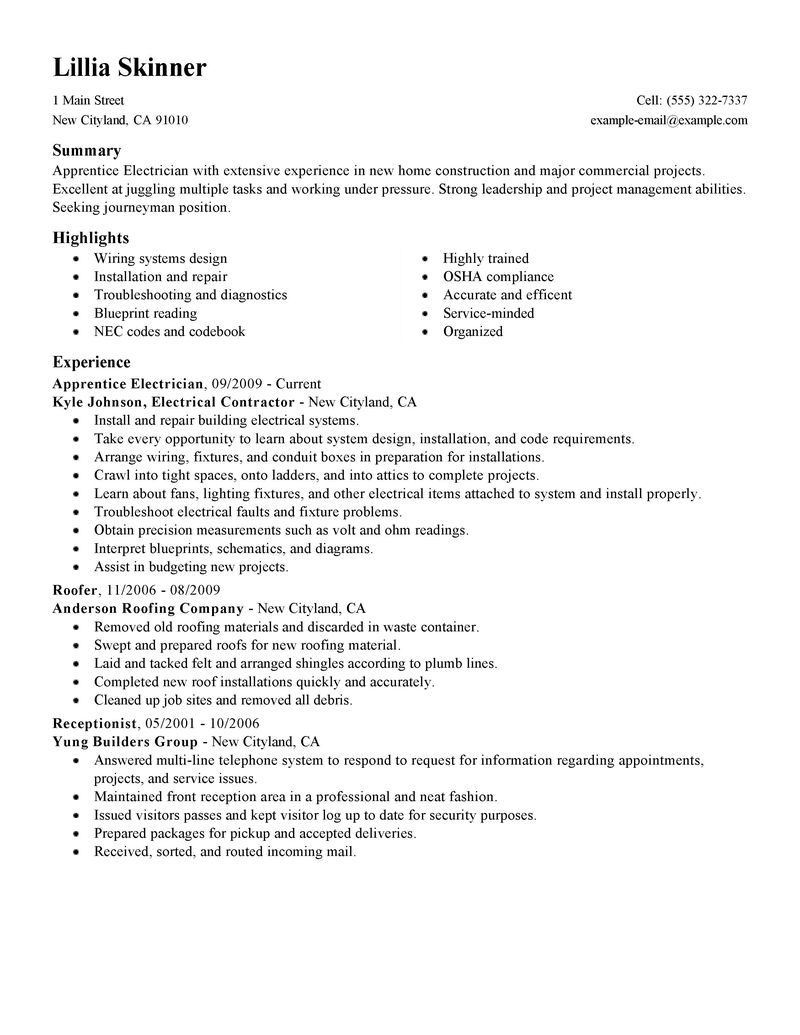 Carpenter construction worker resume