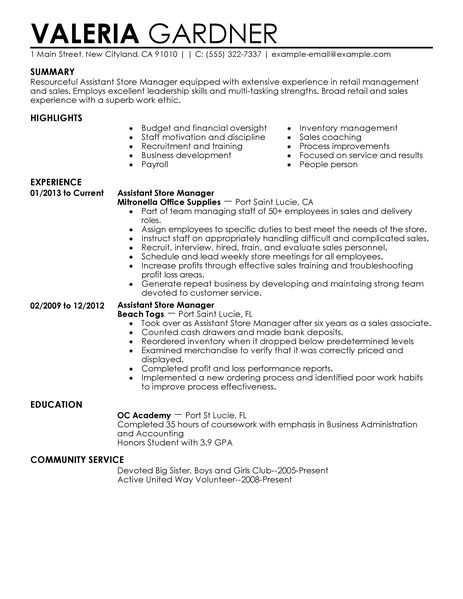 Assistant manager cafe resume