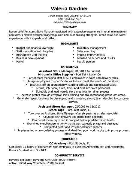 Management retail resume