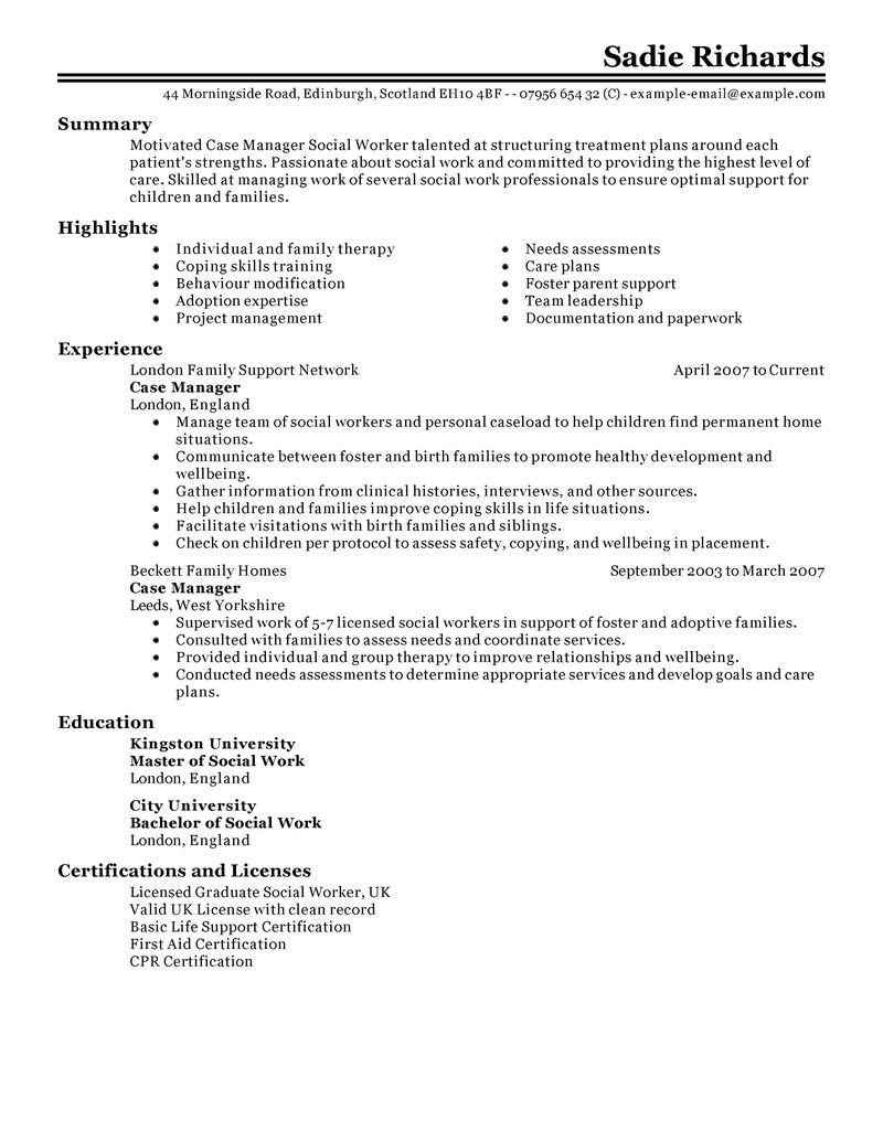 Case manager resume sample