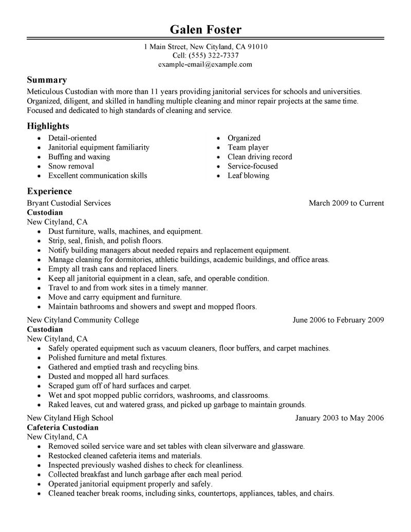 Resume Examples: Cleaning Professionals