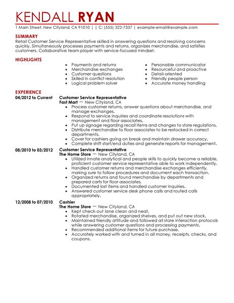 Customer serive resume