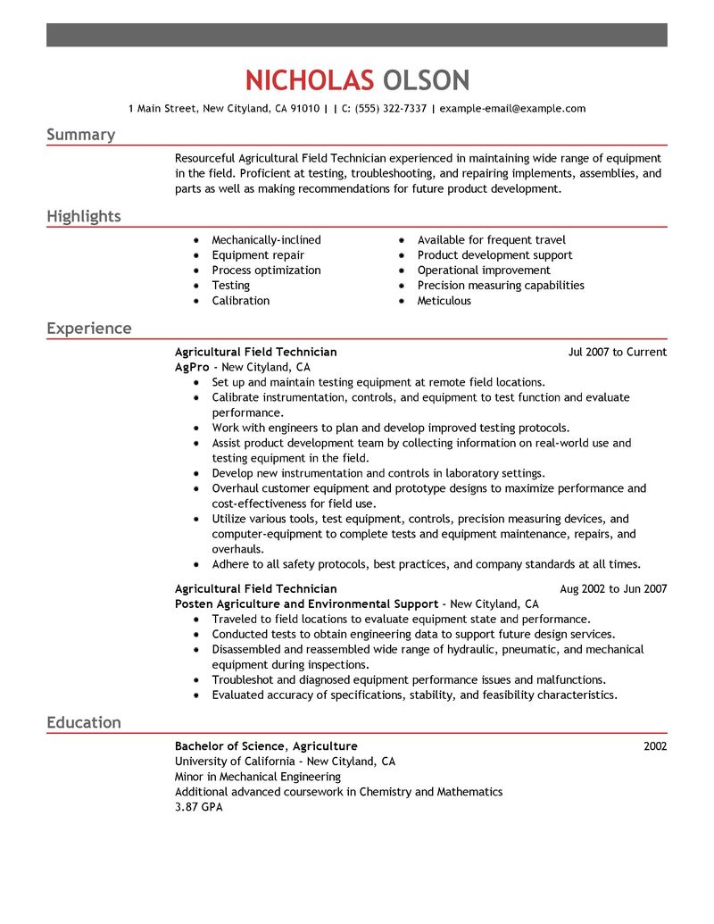 field technician resume sample