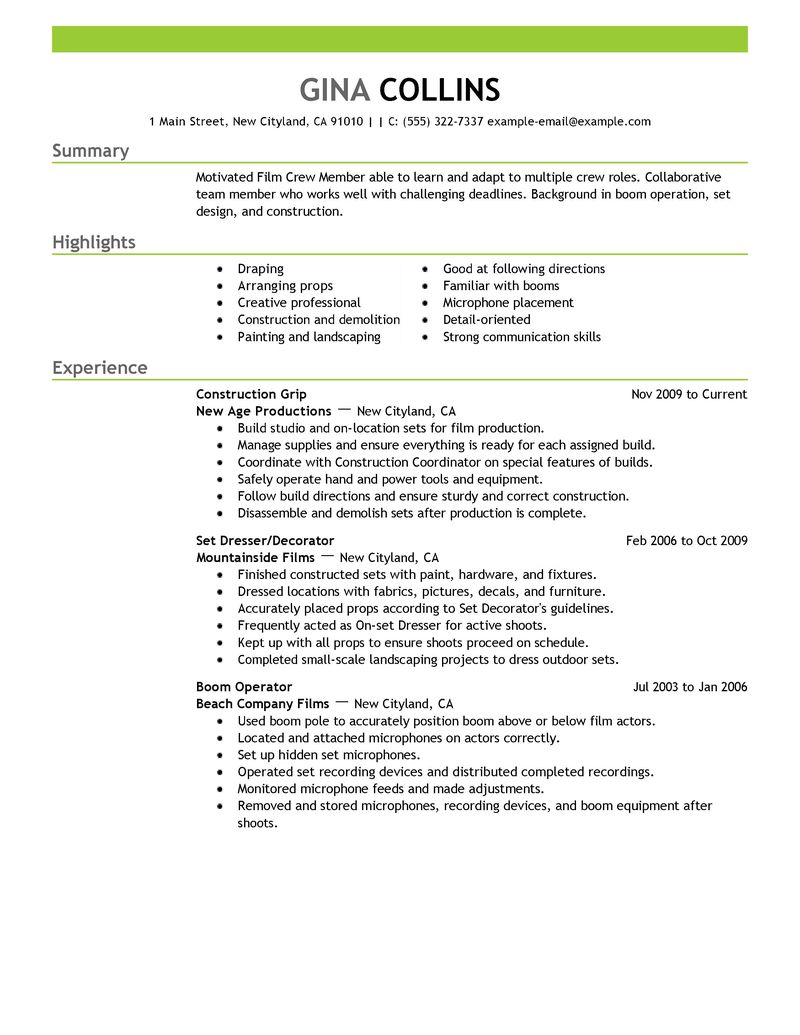 Resume sample service crew