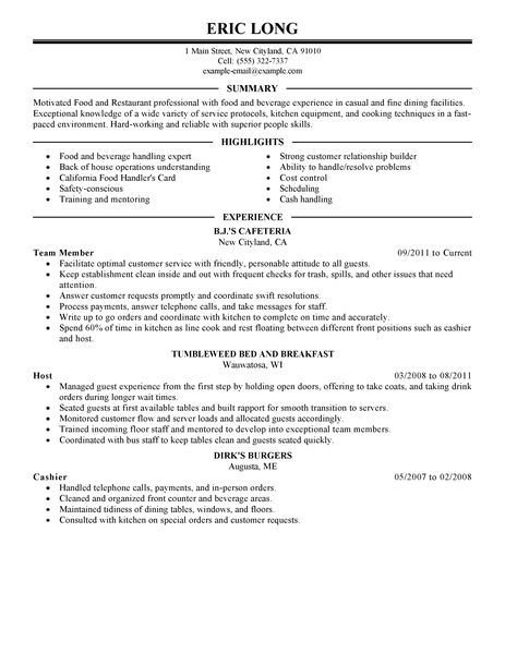 elegant bar resume examples персонал бара cv Пример visualcv Образцы