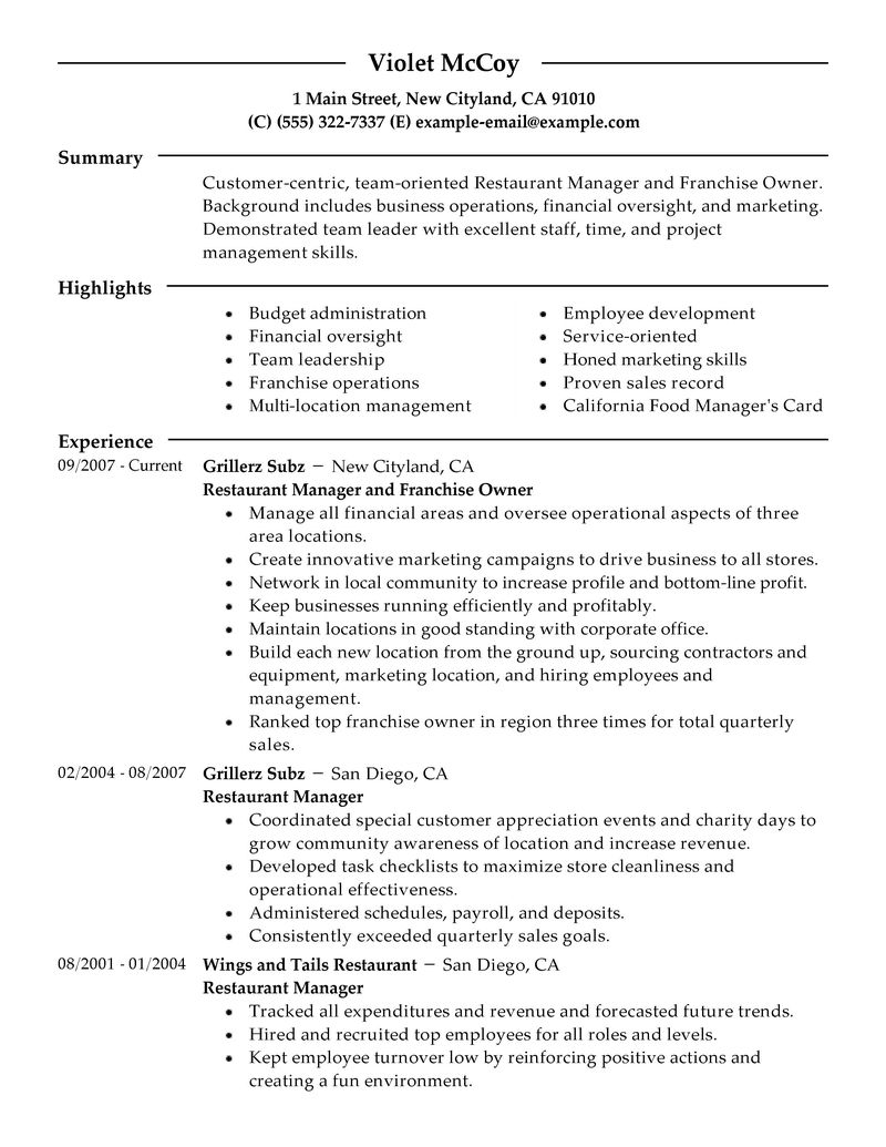 Franchise business owner resume