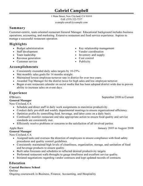 Supervisor cafe resume