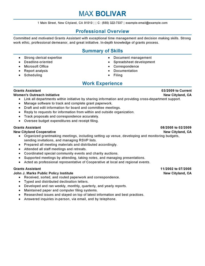 Big Grants Administrative Assistant Example - Professional 2 Design