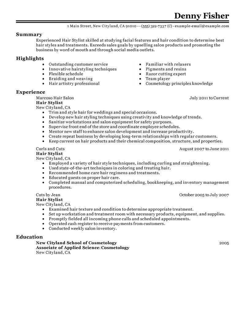 Resume Examples: Hair Stylist