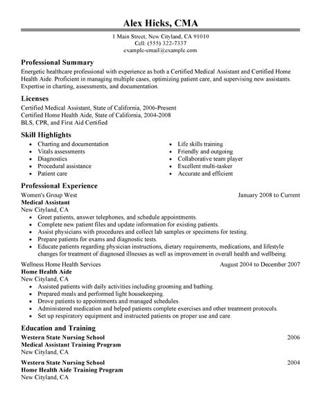 Medical reimbursement resume ca