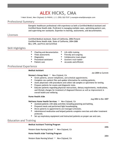 Resume healthcare position