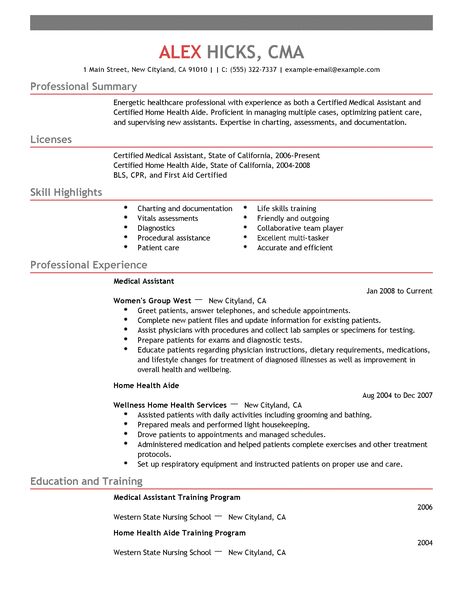 Resume healthcare position