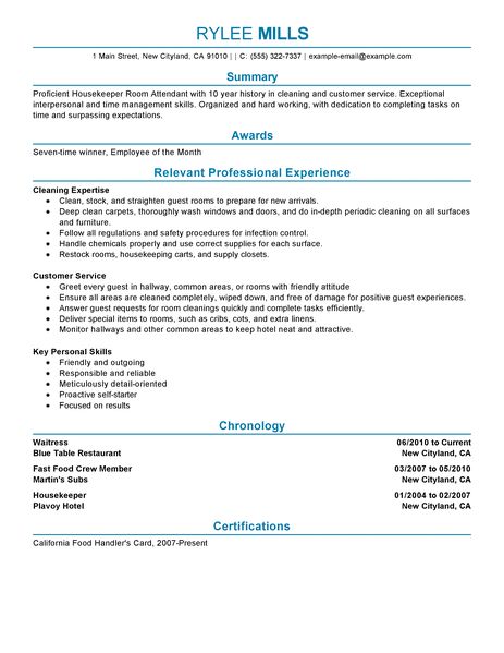 Maid job description for resume