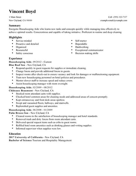 Housekeeper objective resume samples