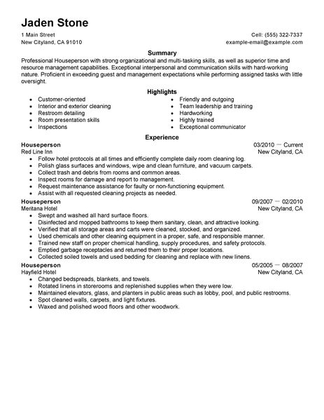 Houseperson Resume Objective Resume Objective With Summary 25