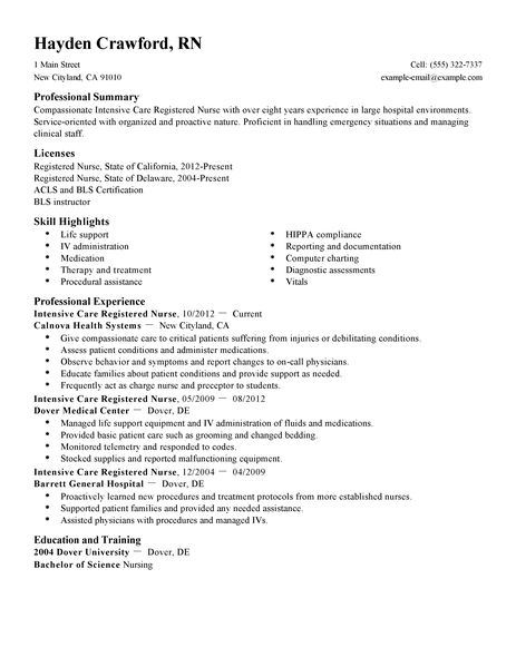 Nursery nurse resume examples