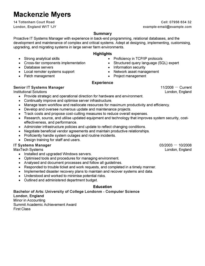 It Resume Examples It Sample Resumes LiveCareer