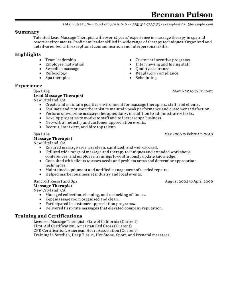 Resume for reflexology