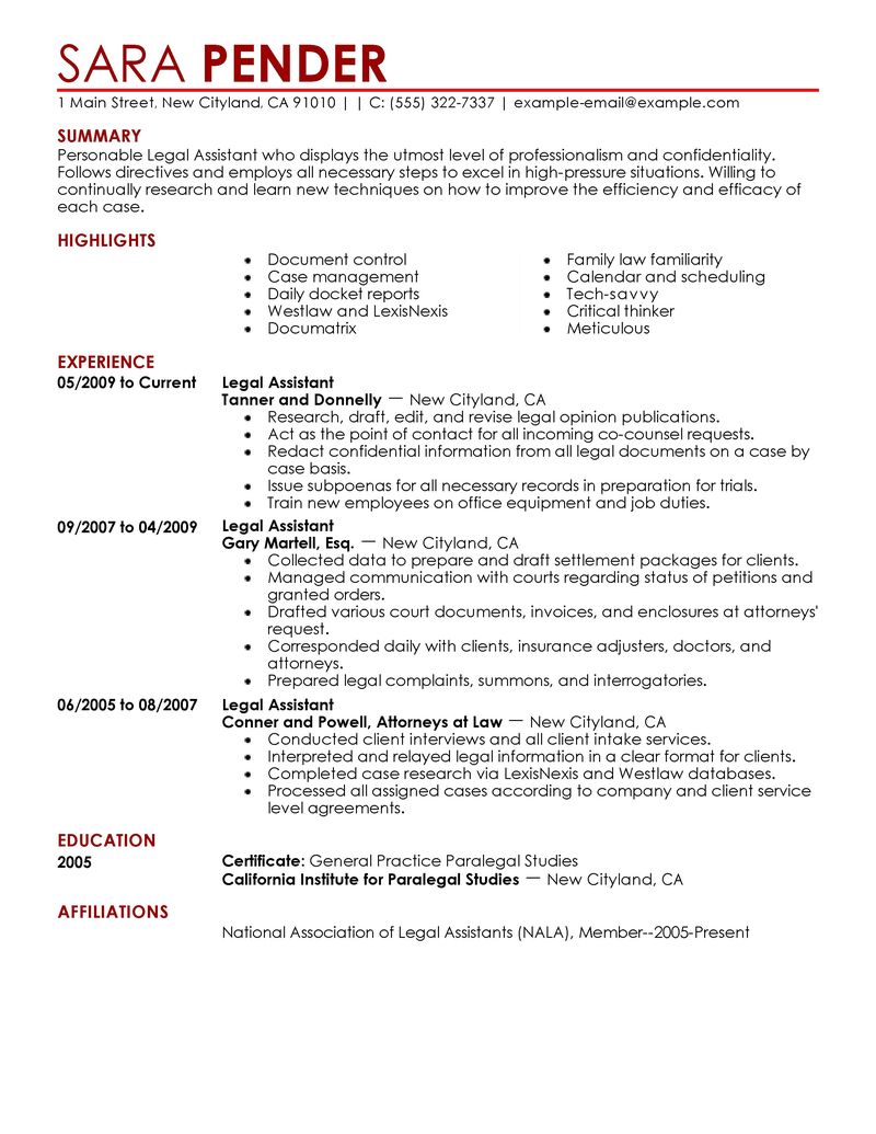 legal assistant resume example law sample resumes