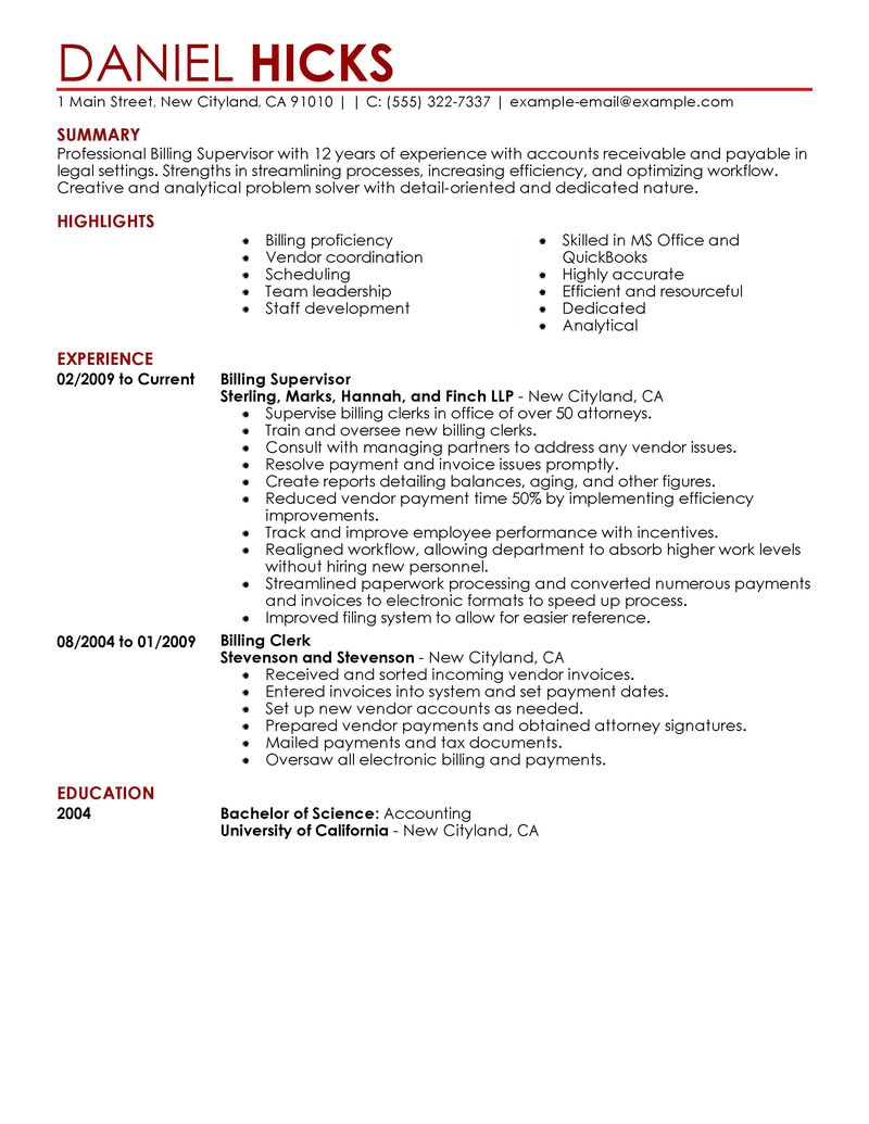 Medical billing and collection resume