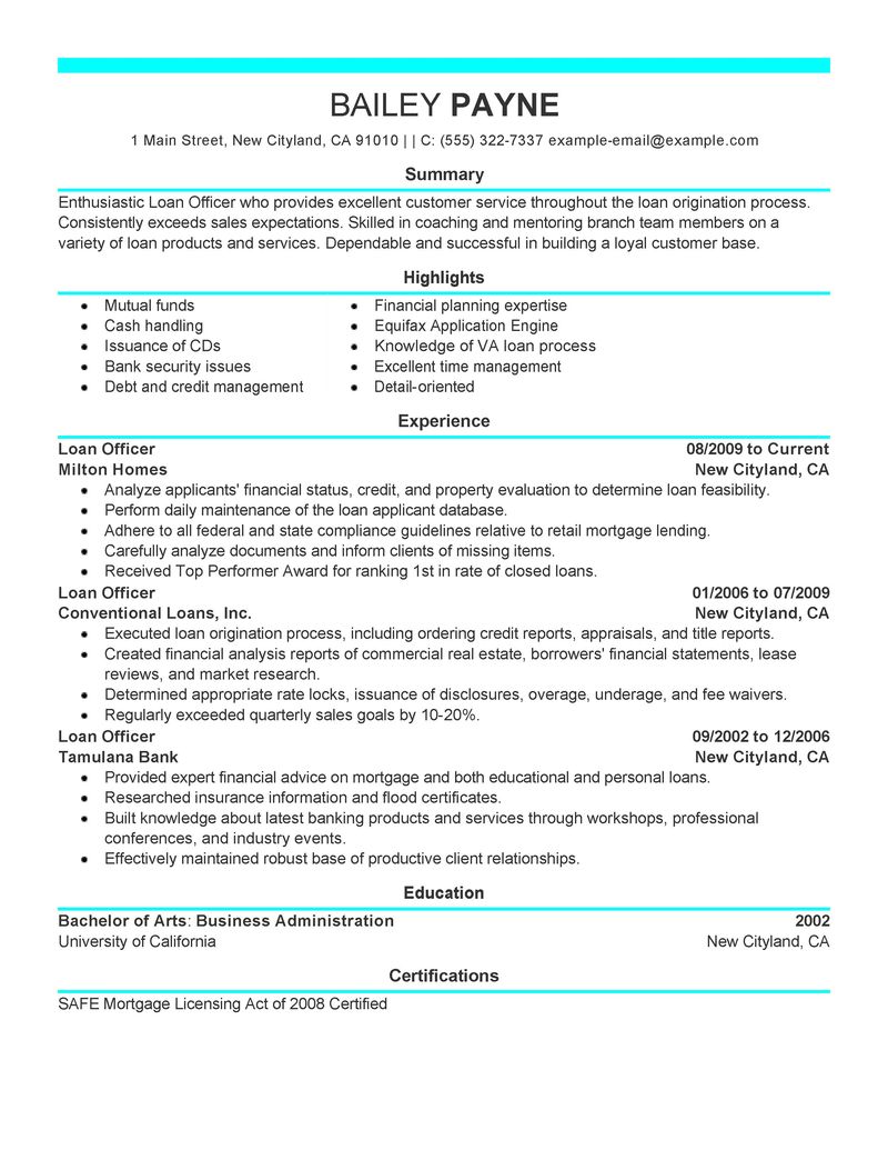 Loan originator resume examples