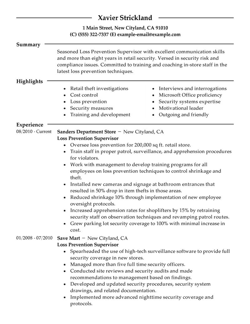 Big Loss Prevention Supervisor Example - Modern 2 Design