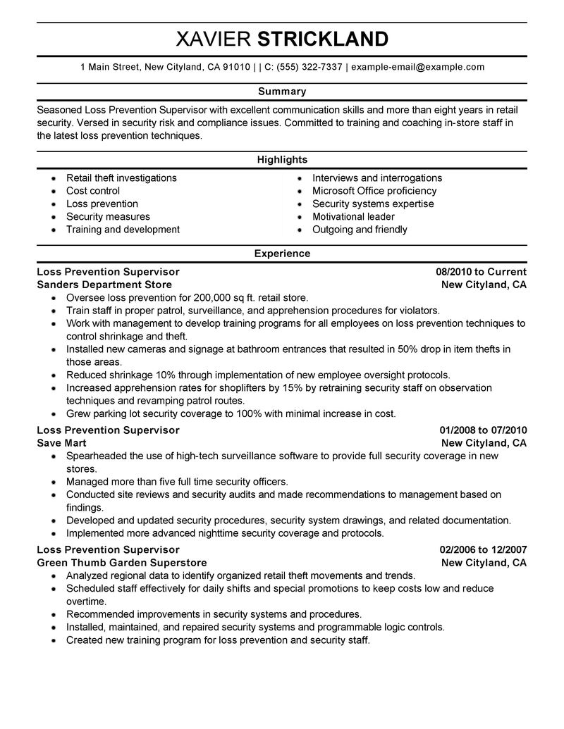 Big Loss Prevention Supervisor Example - Professional 1 Design