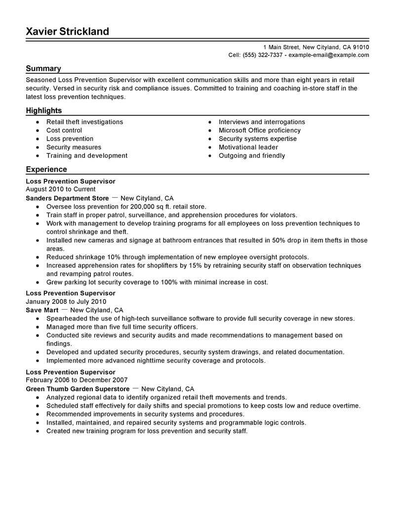 Big Loss Prevention Supervisor Example - Traditional 2 Design