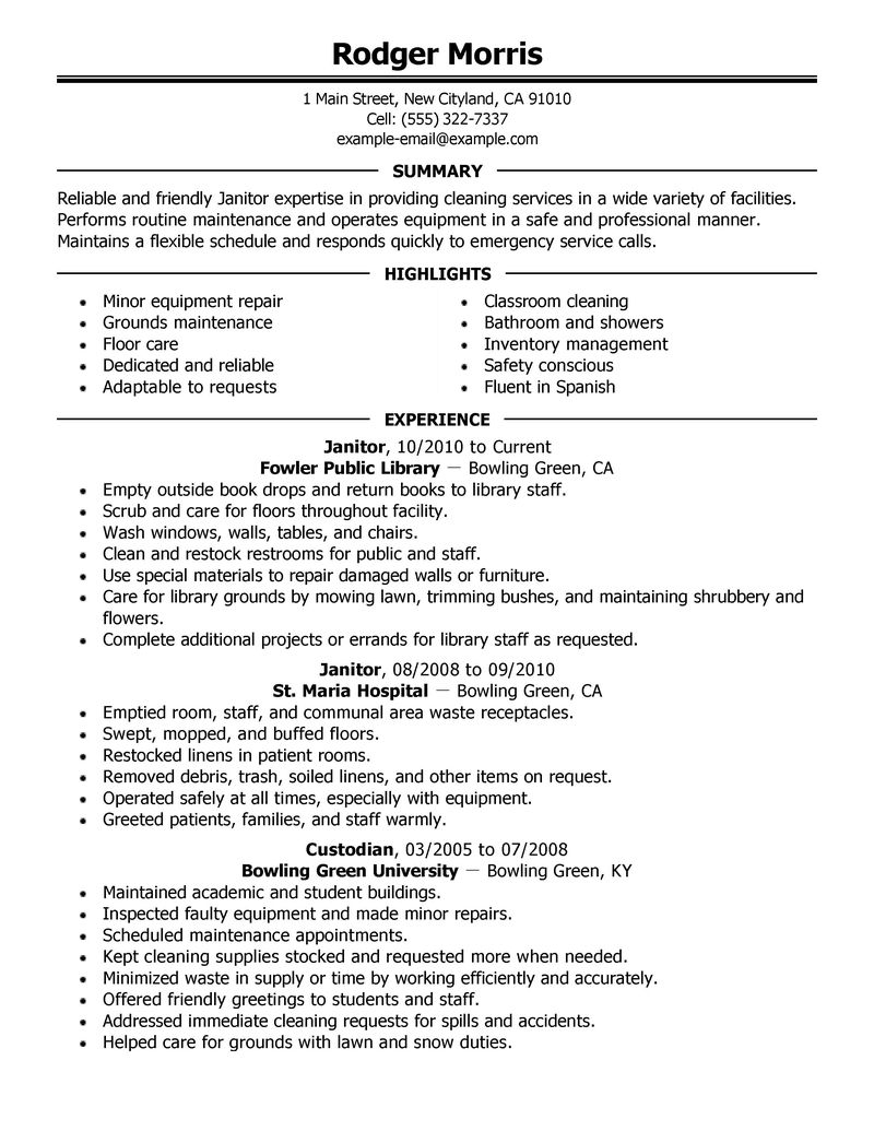 Resume janitor sample