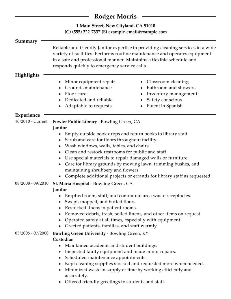 Resume janitor sample