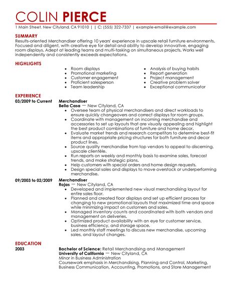 Merchandiser sample resume