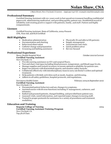 Certified Nursing Assistant Resume Samples