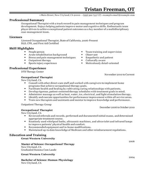 Sample resume for occupational therapy