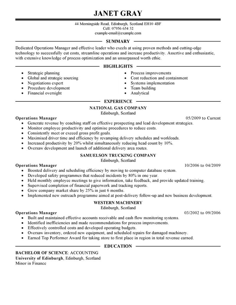 Example of cover letter for operations manager