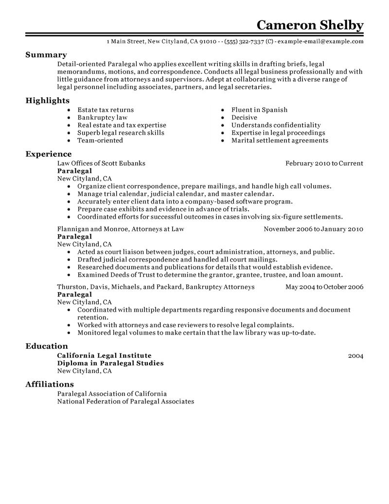 Paralegal resume cover letter samples