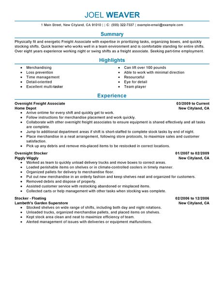 Stocking resume template