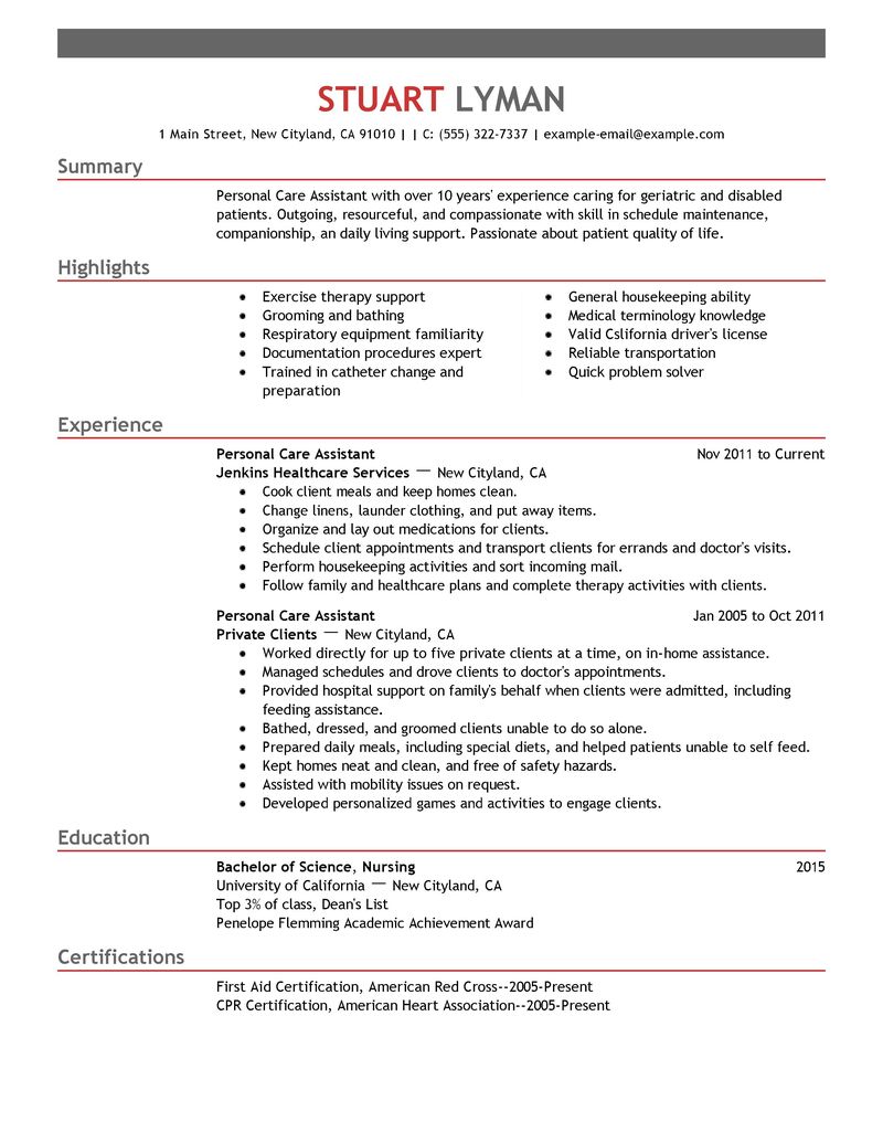 Resume for a personal assistant