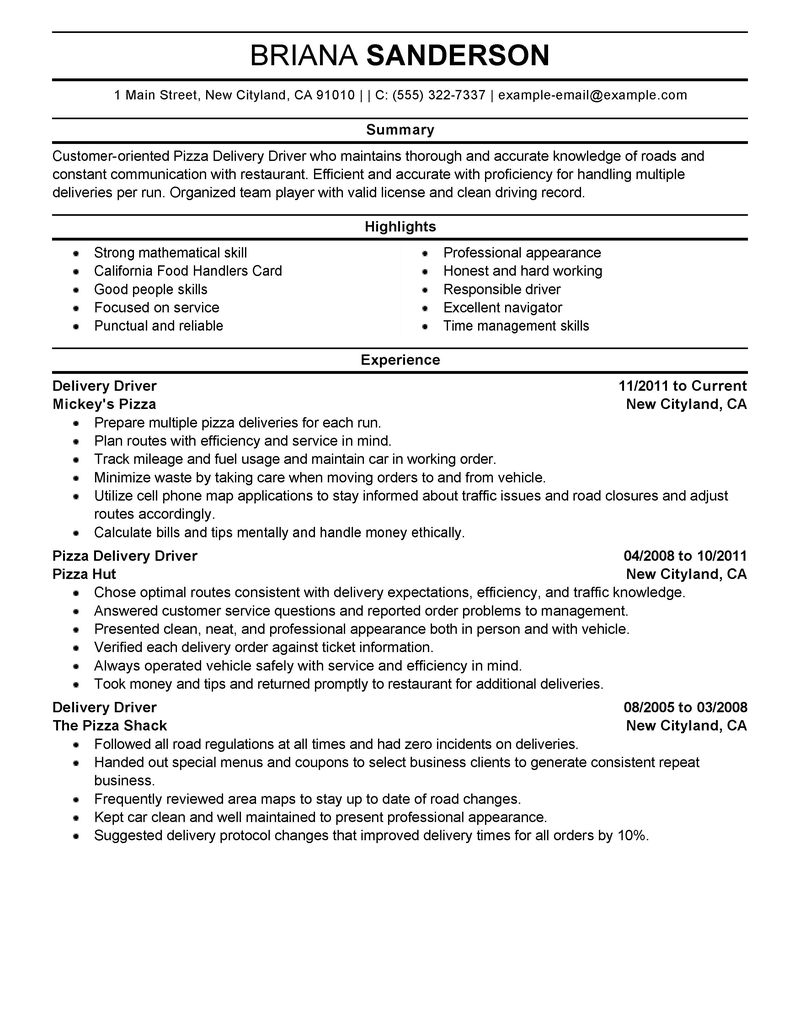 Fedex driver resume