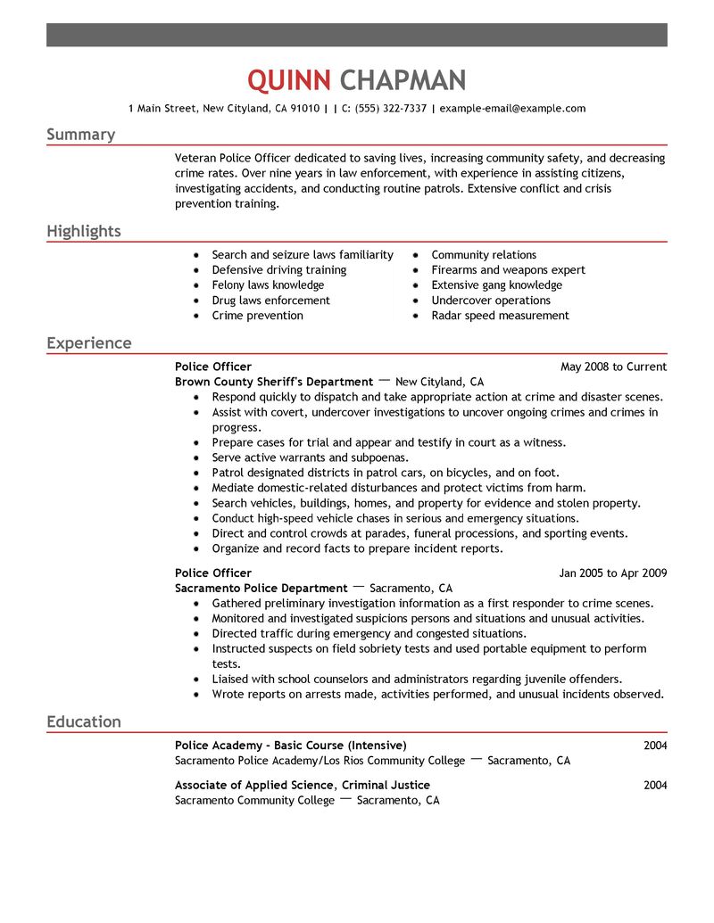 police officer resume example emergency services