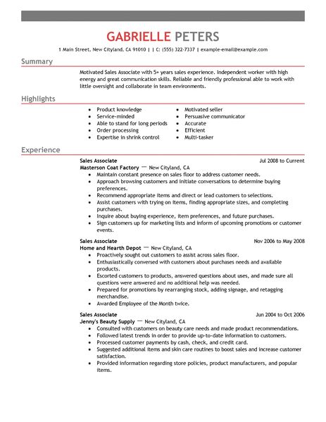 Sales Associate Resume Example | Sales Sample Resumes | LiveCareer