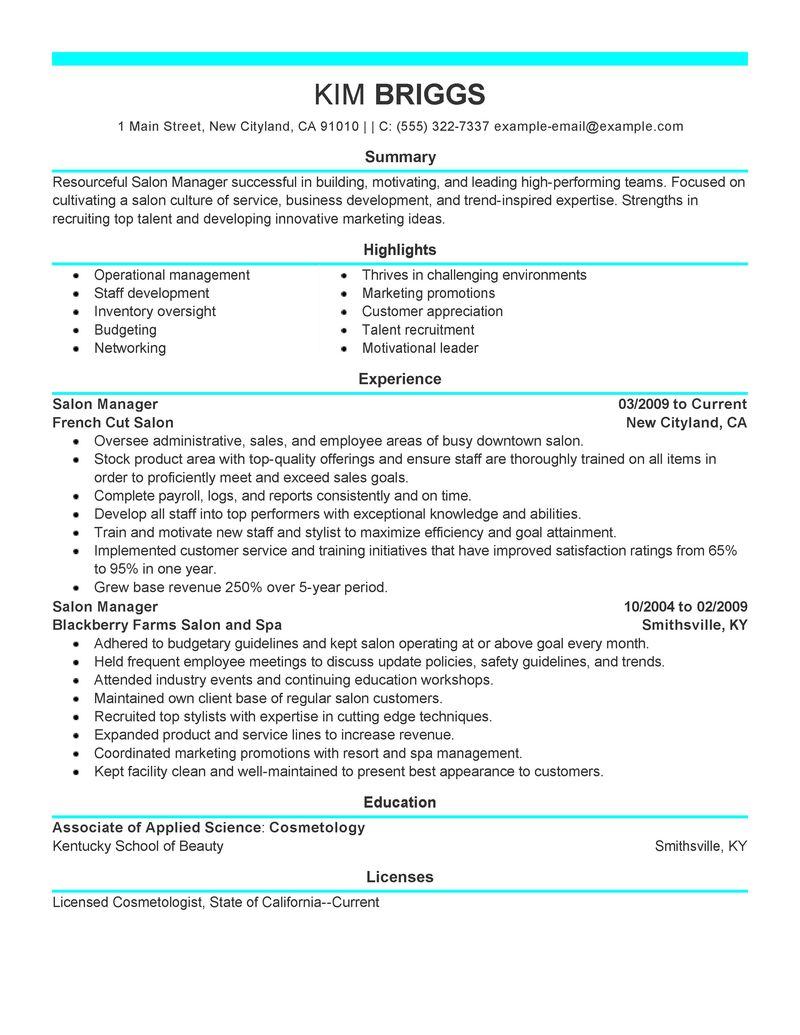 Salon experience resume