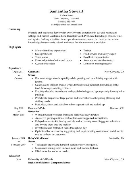 Resume examples for server