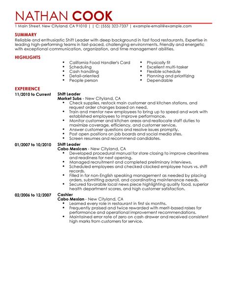 Team lead resume example