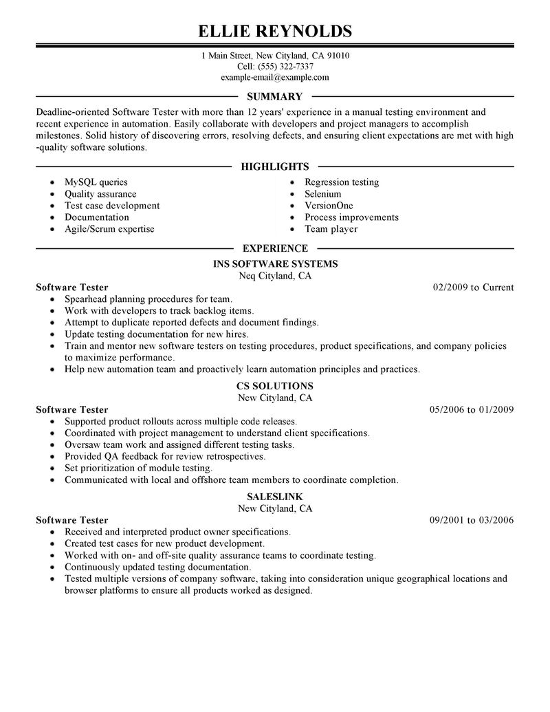 Resume samples software testing