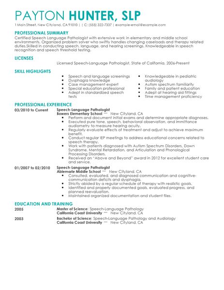 Speech Pathology Resume www.livecareer.com