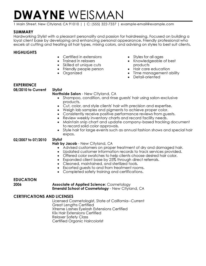 Wardrobe stylist contract resume sample