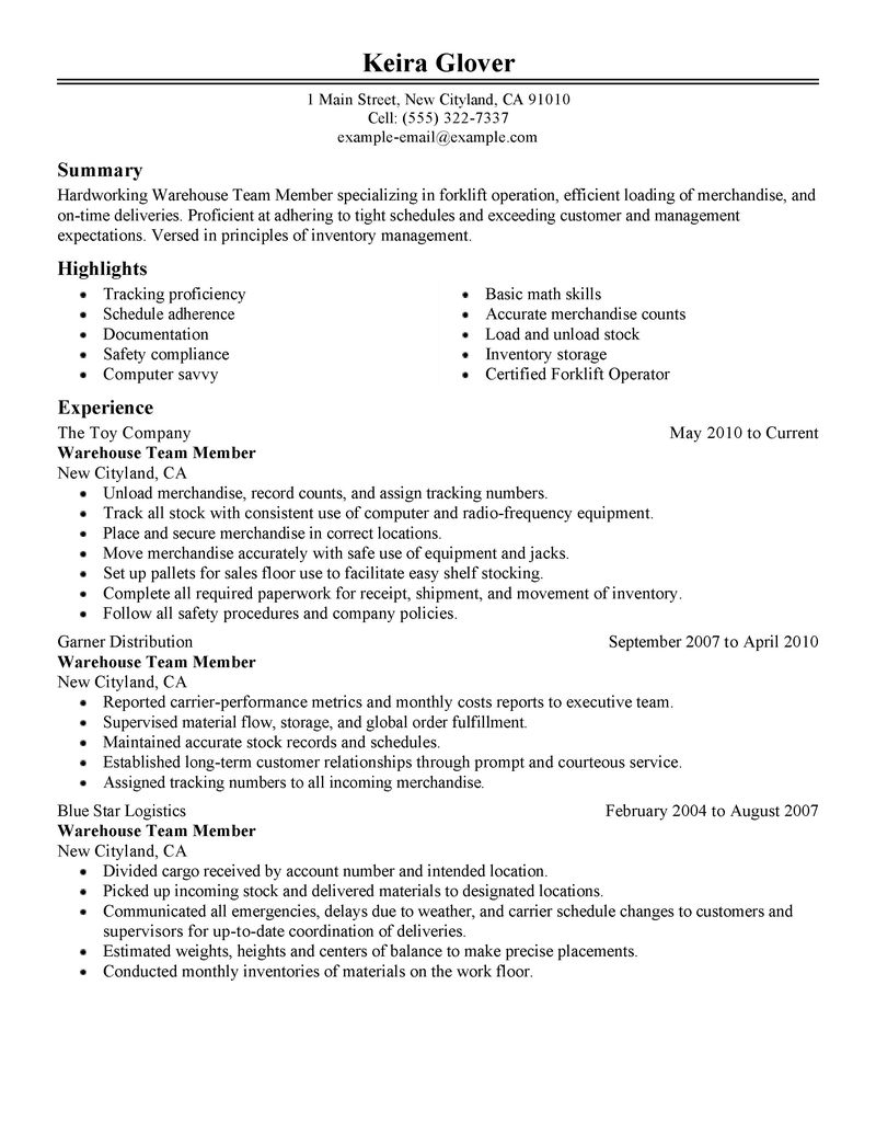forklift operator resume samples